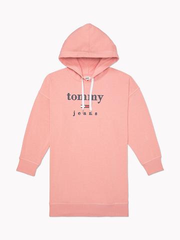 Női Tommy Hilfiger Essential French Terry Hoodie Dresses Rózsaszín | HU 66NWY